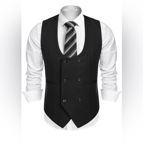 NWT Men's Black Double-Breasted Vest slim fit Xl - Picture 1 of 7